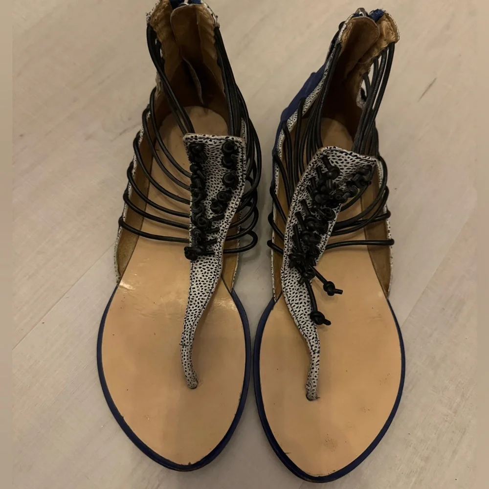 L.A.M.B Reagon Leather Sandals Indigo Blue/White - Picture 3 of 5